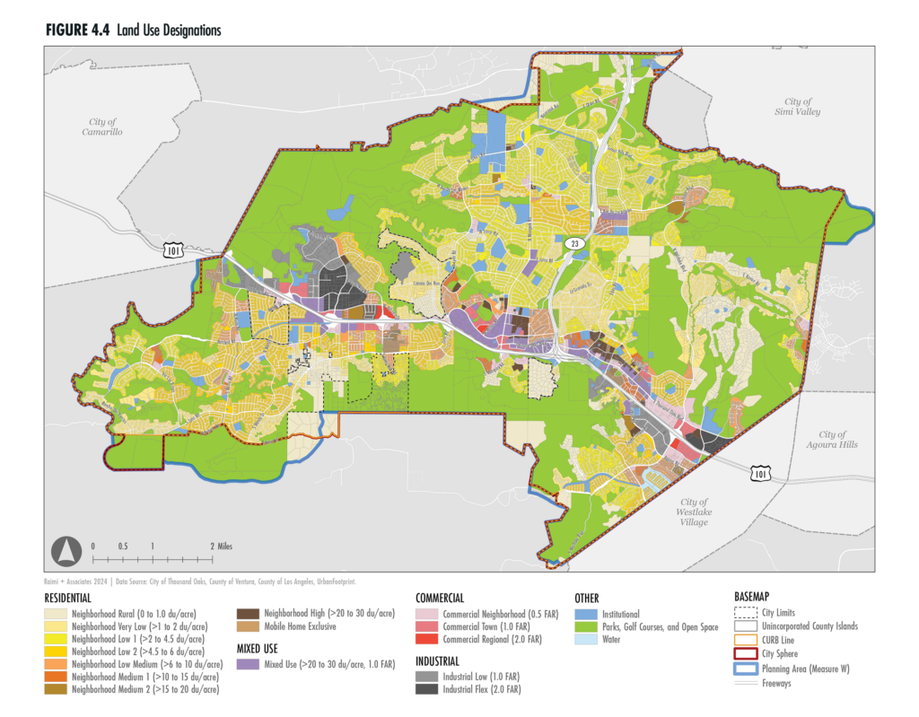 Map of the City of Thousand Oaks depicting the General Plan Land Use designations.