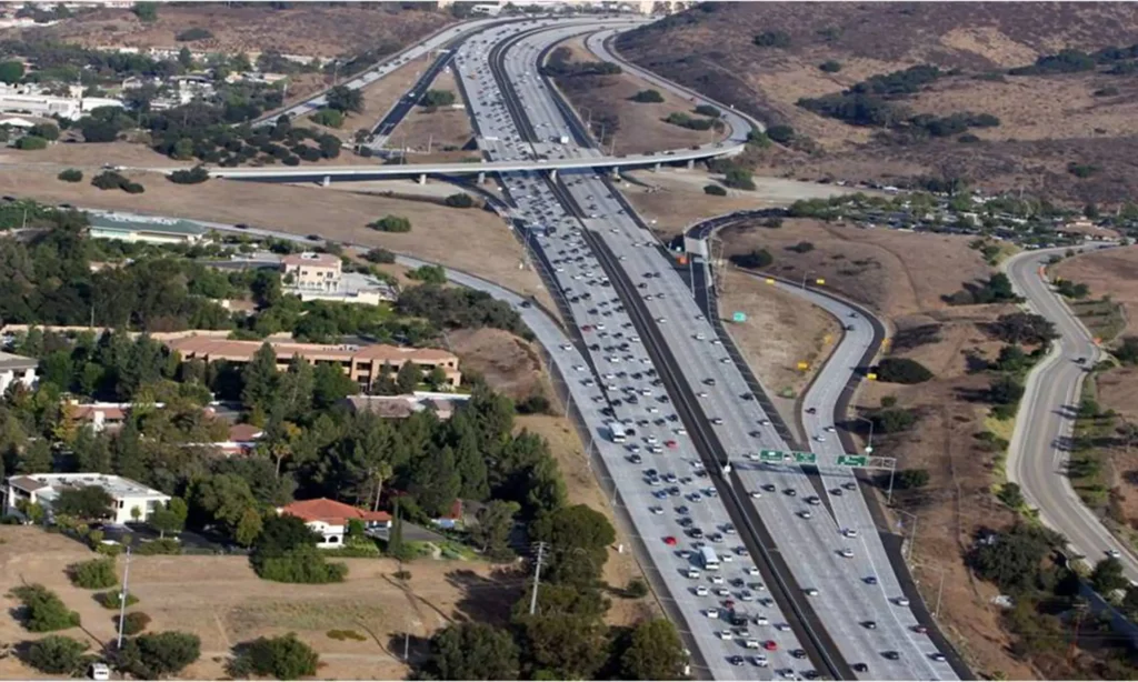 Aerial image of multi-lane highway.